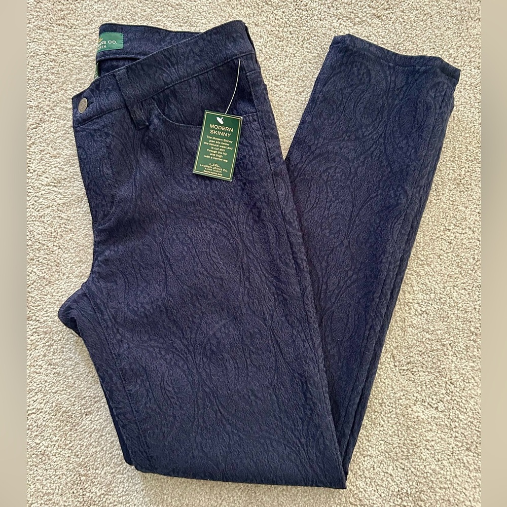 NWT Ralph Lauren Navy Patterned Skinny Jeans, size 6.